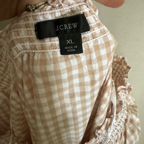 J. Crew Smocked Puff-Sleeve Cotton Poplin Gingham Dress Extra Large Pockets - Picture 12 of 13